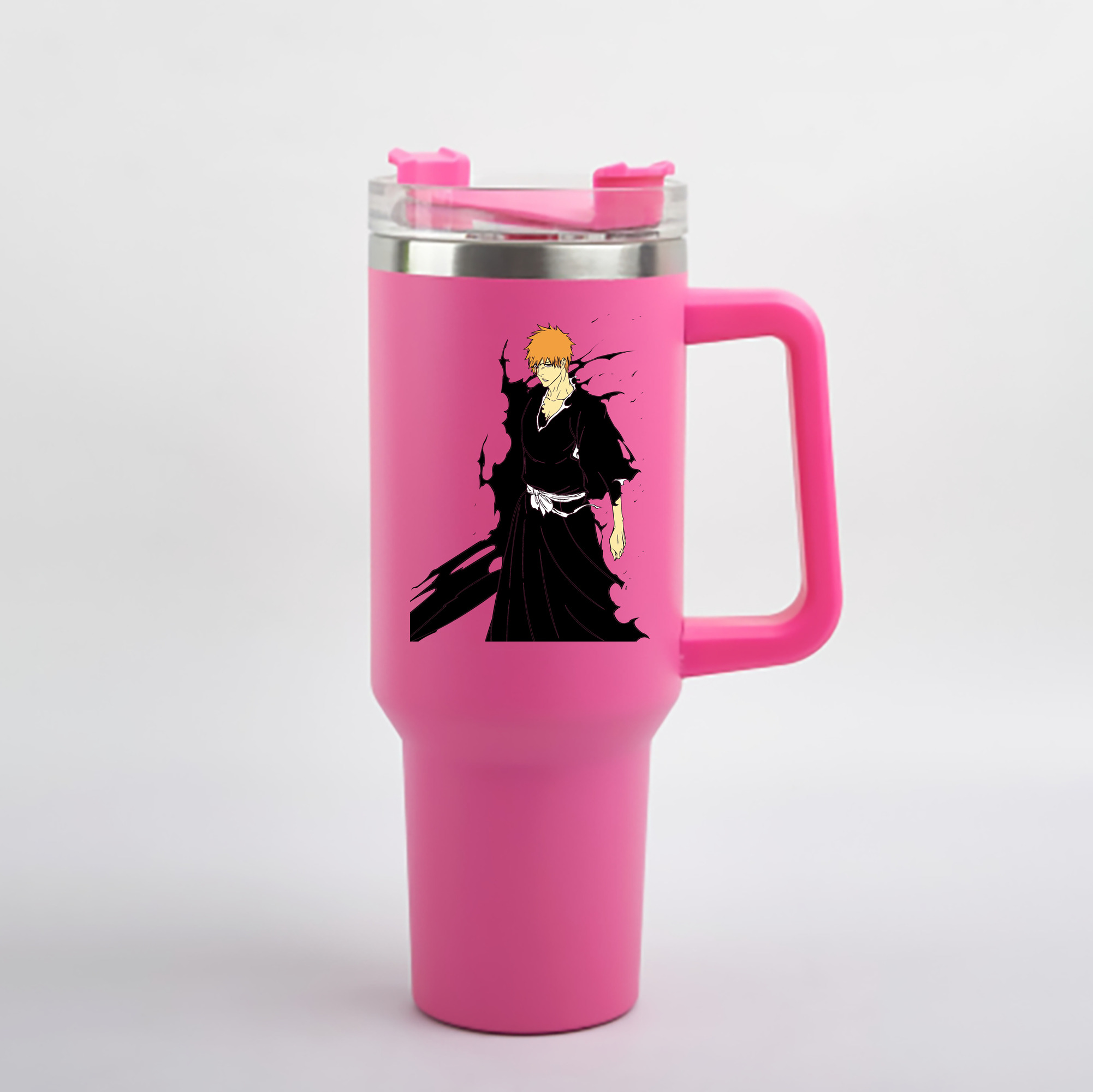 （画像用） ブリーチ 黒崎一護（くろさき いちご）BLEACH Kurosaki Ichigo 1200mL車用タンブラー - クリスタルステッカー（プラスチックストロー付き）